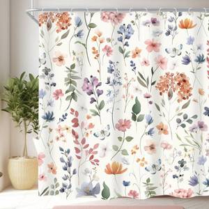 lot 6365 image: Cinbloo Boho Flower Shower Curtain,Colorful Wildflower Fabric Bathroom Curtains,Floral Women Girls Girly Botanical Natural Watercolor Spring Summer Butterfly Cloth Shower Curtain Set with Hooks, 72x72