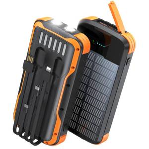 lot 6368 image: SOXONO Solar Charger Power Bank, PD 20W Fast Charging External Batter, 40000mAh Portable Phone Charger Built in 4 Cables with Dual Bright Flashlights for Camping, Hiking, and Outdoor Use