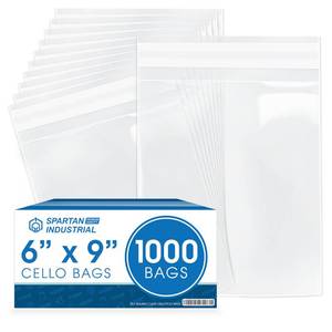 lot 6382 image: 6 X 9 Self-Sealing Cellophane Bags (1000 Count) Clear Resealable Cello Bags for Cards, Photos, Cookies, Retail Packaging - Reinforced Sides - Spartan Industrial
