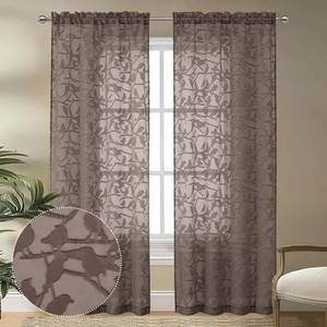 lot 6383 image: OVZME Textured Brown Sheer Curtains 84 Inches Long 2 Panels Set, Light Filtering Leaf Bird Jacquard Voile Semi Sheer Curtains for Bedroom, Dual Rod Pocket Farmhouse Window Drapes, 2x38Wx84L Inches