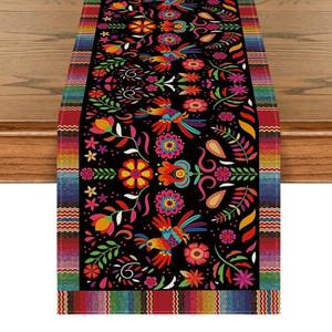 lot 6389 image: Artoid Mode Bird Dia De Los Muertos Serape Mexican Fiesta Table Runner, Cinco De Mayo Day of The Dead Kitchen Dining Table Decoration for Home Party Decor 13x108 Inch