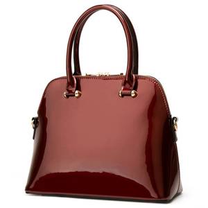lot 6396 image: AlwaySky Women Top-handle Handbag Purse Glossy Patent PU Shell Shoulder Crossbody Bag Satchel Tote Burgundy