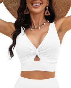lot 6408 image: LookbookStore Vacation Outfits for Women Tankini Tops for Women Swimwear Top Only White Swimsuits Bathing Suit Florida Outfits 2026 Size Medium Size 8 10