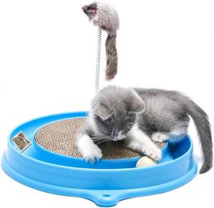 lot 11380 image: AUOON Cat Scratcher Toy with Ball Track - 3 in 1 Interactive Cat Toy, Cat Scratch Pad with Cat Ball Toy and Plush Cat Mouse Toy for Indoor Cats and Kittens (Blue)