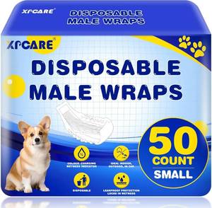 lot 11393 image: XPCARE 50 Count Disposable Male Dog Diapers, Male Dog Wraps,Super Absorbent Leak-Proof Fit (Small)