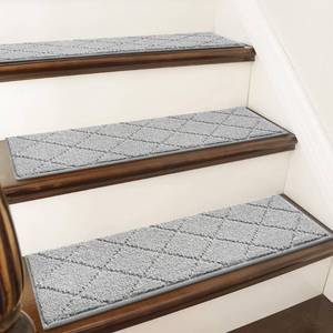 lot 11394 image: COSY HOMEER Edging Stair Treads Non-Slip Carpet Mat 28inX9in Indoor Stair Runners for Wooden Steps, Edging Stair Rugs for Kids and Dogs, 100% Polyester TPE Backing (4pc, Grey)