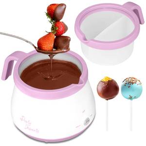lot 11401 image: Party Desserts Candy and Chocolate Melting Pot with 2 Pots, Mini Electric Fondue Pot, Melts Candy Chocolate in a Couple of Minutes, Ideal for Cake Pops Cookies Cakes, 2.5 Cups, Pink (Used)
