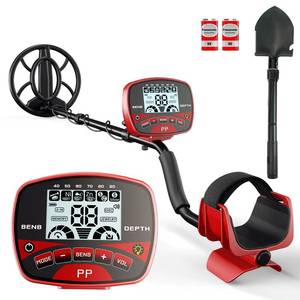 lot 11406 image: Metal Detector for Adults & Kids Professional Cordless Gold Detector 5 Modes, Advanced DSP Chip, Adjustable Length, Backlight LCD Display, 10 Waterproof Search Coil - Red
