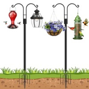 lot 11414 image: Ottsuls Bird Feeder Pole, 2 Pack 92 INCH Double Shepherds Hooks for Outdoor, Garden Pole with 5 Base Prongs Heavy Duty Planter Hooks for Hanging Plant Baskets, Lantern, Hummingbird Feeder