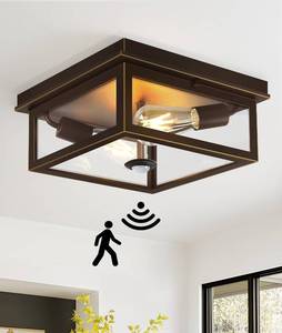 lot 11419 image: Motion Sensor Outdoor Ceiling Light with Remote, 12.2 Inch Black Flush Mount Porch Light Fixture with United Glass Cover, 5 Modes Outside Flush Mount Light for Porch, Garage, Patio, Entryway