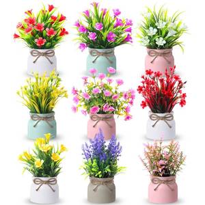 lot 11435 image: Rivvlive 9 Pack Small Artificial Potted Flowers Spring Floral Tables Centerpieces Mini Fake Plastic Plants Flowers in Vase for Spring Indoor Home Office Desktop Decorations (Only 4)