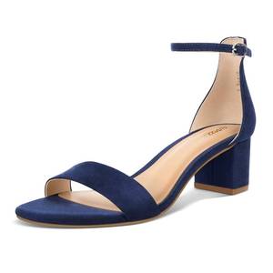 lot 11436 image: PIZZ ANNU Womens Low Block Chunky Heels Sandals Comfortable Open Toe Ankle Strap Party Dress Pump Shoes Strappy Buckle Heeled Sandal, Navy Suede 9.5