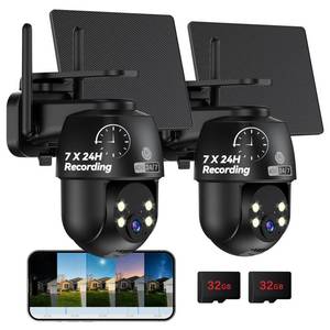 lot 11446 image: MUBVIEW 247 Continuous Recording Wireless Outdoor Security Camera, 2.4G WiFi, 2K Solar Powered, 360° PTZ, Auto Tracking, SD Included, Optional Cloud Storage, AI Detection, Night Vision(Black,2 Packs)
