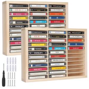 lot 11447 image: WAKCCIL 2 packs Wooden Cassette Tape Storage Rack Holder 72 Slots Audio Tape Organizer Wall Mount or Freestanding Rustic Display Frame Desktop Cassette Collections Playing Card Storage