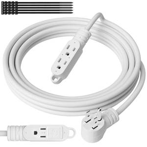 lot 12008 image: 3 Prong Power Extension Cord with Multiple Outlets 4 FT, 163 Gauge Multi 3 Outlet Wire, 90 Degree Angled Male Plug, 16 AWG Grounded Wire (13A 125V 1625W), ETL Listed, White Cable with 25 Cable Ties