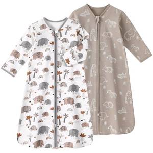 lot 12031 image: FIEMOL Baby Sleep Sack 0-6 Months, Long Sleeve Baby Wearable Blanket 0.5 Tog with Mittens, 2-Way Zipper Newborn Cotton Sleeping Sack for Boy and Girl Grey Elephant 2 Pack (Small)