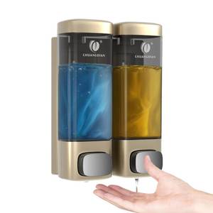 lot 12038 image: Shampoo and Conditioner Dispenser Wall Mounted, 2-in-1 Shower Dispenser No Drill Easy Installation, Shower Soap Dispenser with 320ml  2 Chamber for Bathroom, Hotel, Home, Gym (Champagne Gold)