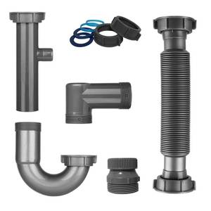 lot 12046 image: Universal 1-14 & 1-12 P Trap Drain Kit, Flexible PP U-Bend Plumbing Pipe for Bathroom Sink & Kitchen, Heat Resistant Drain Replacement with Extension Tube & Adapter