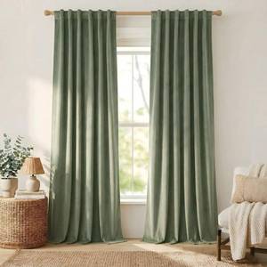 lot 12060 image: NICETOWN Sage Green Velvet Curtains Long Drapes, Living Room Office Luxury Bedroom Room Darkening Velvet Curtains, Rod Pocket Velvet Curtains 84 Long, 52 inches Wide, Set of 2