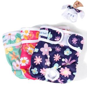 lot 12061 image: Pet Soft Washable Female Diapers (3 Pack) Female Dog Diapers, Comfort Reusable Doggy Diapers for Girl Dog in Period Heat (Bloom, S)