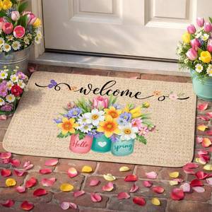 lot 12062 image: Zhanmai Spring Welcome Mats Hello Spring Floral Door Mat Colorful Tulip Flower Rug Indoor Entrance Cute Decorative Outdoor Doormats Non Slip Outside Rug for Front Door, 16 x 28