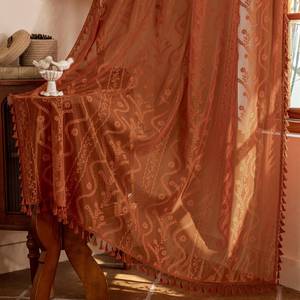 lot 12063 image: WAZZIO Boho Lace Curtains 63 Inch 2 Panels-Vintage Sheer Panel Drape Floral Pattern & Tassel Light Filtering Privacy for Bedroom Dining Living Room,Cottage Earthy Full Decor Terracotta,W52 x 63L
