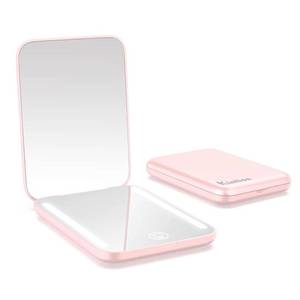 lot 12080 image: Kintion Rechargeable Pocket Mirror with Light, 1X3X Magnification Compact Mirror, 3 Color Lights, Small Portable Lighted Travel Mirror for Women Gifts, Pink