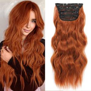 lot 12395 image: NAYOO Clip in Long Wavy Hair Extensions for Women 4PCS Copper Red Curly Synthetic Thick Hairpieces with Fiber Double Weft Hair Full Head��20 inch, Copper Red��