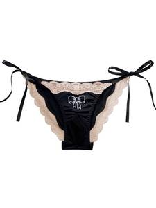 lot 12396 image: ChiaoLezhee Mens Panties, Rhinestone Bow Ice Silk&Satin&Lace, Low Rise Tie Side Cheeky Girly Underwear, Red, One Size