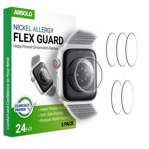 lot 12411 image: Arsolo 5 Pack Flex Guard Nickel Metal Allergy Back Protector for Apple Watch 4041mm, Prevent Rash, Contact Dermatitis, Soft Film, Sensor Protector, Back Cover for iWatch 40mm  41mm