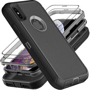 lot 12412 image: YKHJKLEC for iPhone X CaseiPhone Xs Case, Military Grade 3 in 1 Heavy Duty ShockproofDrop ProofDust Proof Case with 2Pcs Tempered Glass Screen Protector (BlackGrey)