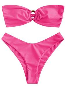 lot 12419 image: ZAFUL Womens Bandeau Bikini O Ring Strapless Tie Back High Cut Two Piece Swimsuit Bathing Suits (1-Magenta, S)