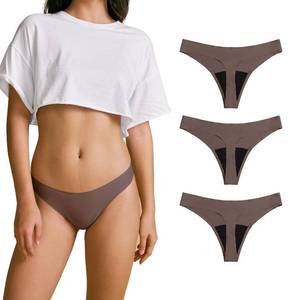 lot 12422 image: SHARICCA Women Postpartum Period Thongs 4 Layers Leakproof Underwear Panties for teen ladies 3 Pack (Brown 3pack, M)