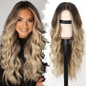 lot 12426 image: Eawwii Ombre Blonde Wig for Women Long Wavy 4x1 Lace Natural Hairline Glueless for Beginners Middle Part Synthetic for Daily Party Use 26Inch