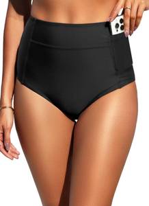 lot 12430 image: Tempt Me Women High Waisted Swimsuit Bikini Bottoms - Black Tummy Control Swim Bottom Full Coverage Bathing Suit with Pockets 2025 XL