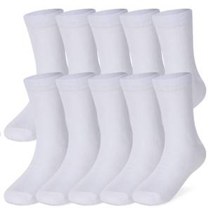 lot 12431 image: Velice Unisex Little Kids Youth Boys Girls Socks Soft Cotton Dress School Uniform Seamless Black White Crew Sock 10 Pairs(10 Paris White,13-15 Years)