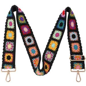 lot 12434 image: Greaciary Wide Purse straps Crochet Flower replacement crossbody for Handbags Adjustable Embroidery Knit Guitar Shoulder strap for Bag (Black floral)