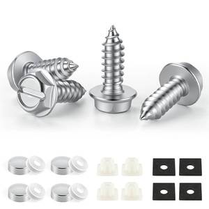lot 12448 image: LivTee Rustproof License Plate Screws for Securing License Plates Frames and Covers on Cars and Trucks, 4 Sets Premium Stainless Steel Self Tapping Mounting Bolts, Silver (Missing Screws)