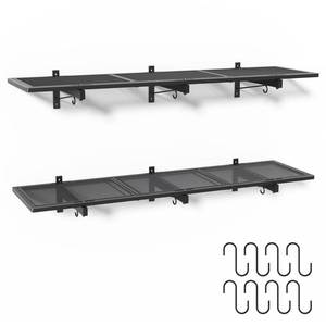 lot 13583 image: Mogbhw 2 Pack Garage Wall Shelving, 1x3.85ft Heavy Duty Garage Shelving Wall Mounted 320 lbs Load Capacity, Black Garage Storage Shelves Floating Shelves for Basement, Shop, Shed