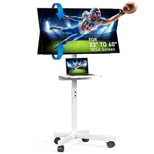lot 13595 image: Zontera Mobile TV Stand for 23-60 Inch LCD LED OLED Flat Panel Curved Screen TVs up to 88 lbs, Tilt and Height Adjustable, Locking Rolling Wheels TV Cart with Shelf, Max VESA 400x400mm, White