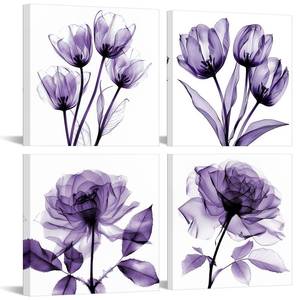 lot 13598 image: iKNOW FOTO 4pcs X-Ray Purple Flower Wall Art Print Set - Minimalist Floral Plants Photography, Glam Relax Posters, 12x12 Each for Living Room, Bedroom, Office Decor (Purple)