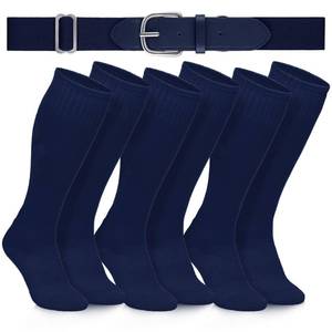 lot 14340 image: Gnodio 3 Pairs Baseball Socks and Belt Combo Youth Boys Softball Football Socks and Elastic Baseball Belts for Boys Girls