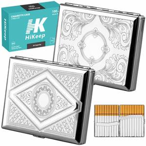 lot 14357 image: Hikeep Cigarette Case (2 Pack), Cigarette Holder Case, Smoking Accessories, Vintage Metal 20 Capacity for Regular, King and 100s Size