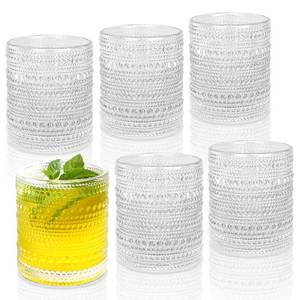 lot 14361 image: JPPSUJJ Cocktail Glasses 10 oz Hobnail Drinking Glasses Set of 5, Vintage Glassware, Textured Glass Cups Bubble Glasses Water Glasses Old Fashion Jupiter Glasses Set, clear
