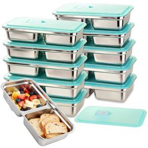 lot 14362 image: SHUESS 8 Pack Stainless Steel Snack Containers, Food-Grade Double Compartment Lunch Box, Leak-Proof & Dishwasher-Safe, Ideal for Travel, Work