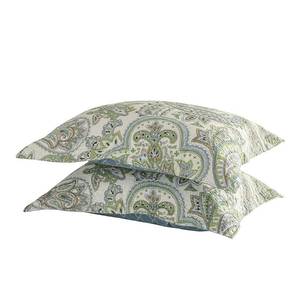 lot 14377 image: vctops 2-Piece Paisley Printed Cotton Quilted Pillow Shams Vintage Decorative Pillow Covers Boho Pillow Cases Queen Size, Green Print