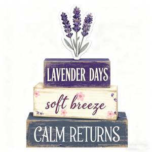 lot 14393 image: Spring Decoration For Home Wooden Lavender Tiered Tray Decor Rustic Spring Block Sign with Lavender Farmhouse Tabletop Spring Decor Centerpiece for Tables Seasonal Home Easter Decor