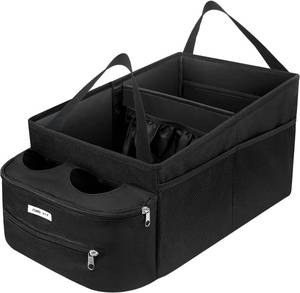 lot 14394 image: FUNNy elf Passenger Seat Organizer, Collapsible Car Storage with Partitions & 4 Cup Holders for Front or Back Seat