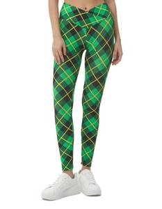 lot 14408 image: sissycos Womens St. Patricks Day Green Crossover Leggings High Waisted Printed Tights (Small, Classic Green Plaid)