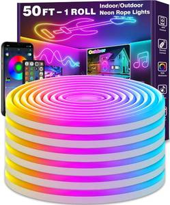 lot 14414 image: LETIANPAI Neon Rope Lights,Flexible Led Rope Lights Control with AppRemote,Multiple Modes Rope Lights,IP65 Outdoor RGB Led Neon Lights Waterproof,Music Sync Gaming Led Light Strip (50FT)